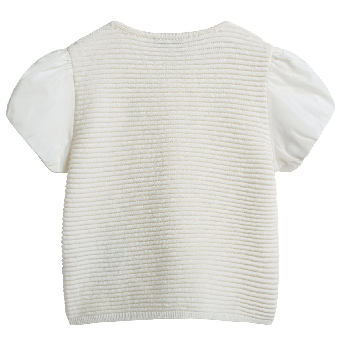 Girls White Striped Knitted Sleeveless Cardigan