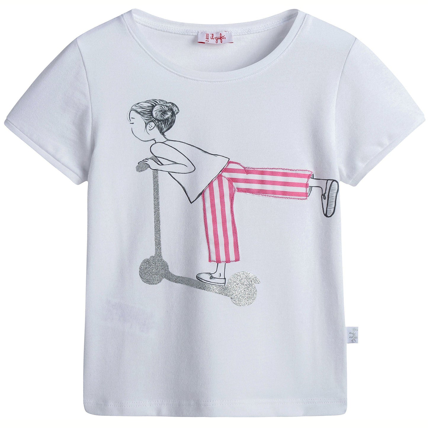Girls White With Pink stripe Cotton Jersey T-Shirt