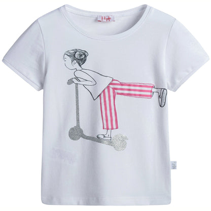 Girls White With Pink stripe Cotton Jersey T-Shirt