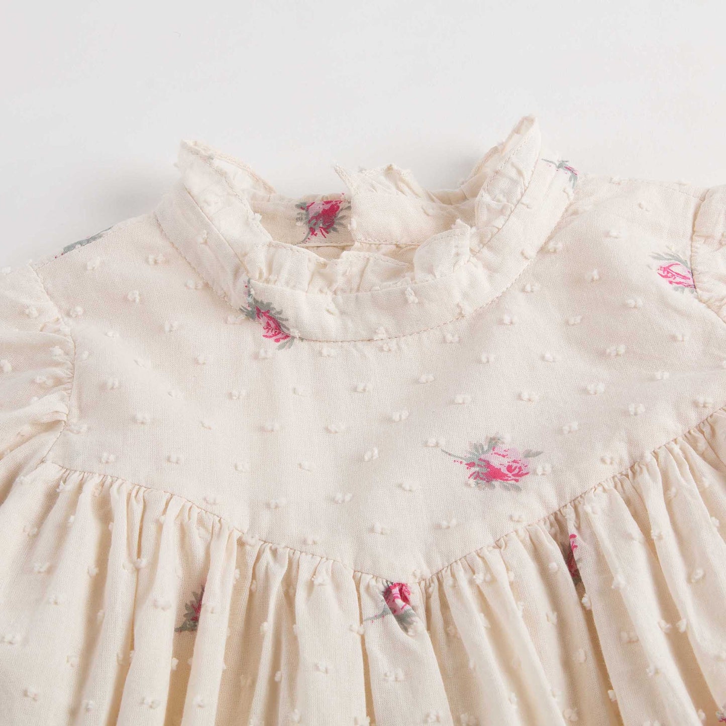 Girls Ivory With Pink Flowers Dress