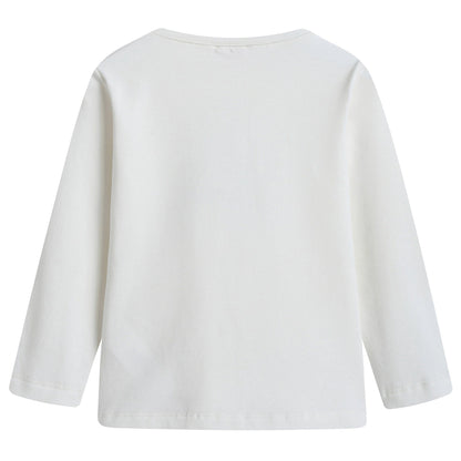 Girls Ivory Cotton T-shirt with Yellow Bow