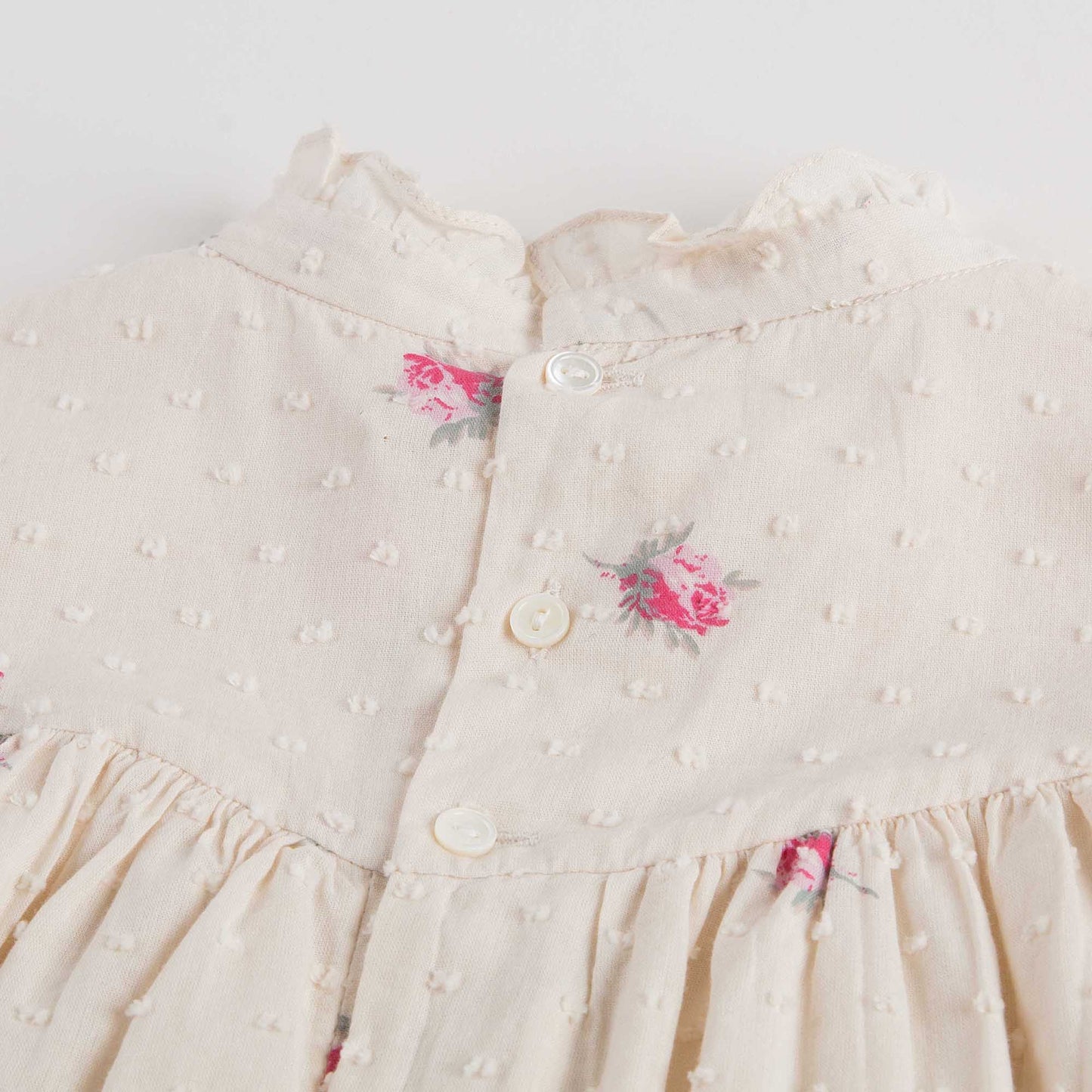 Girls Ivory With Pink Flowers Dress