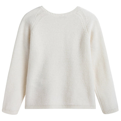 Girls Milk With Gold Pom-Pom Wool  Cardigan