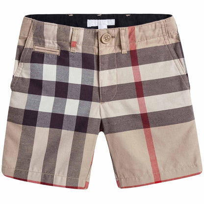 Boys Beige Checked Cotton Shorts