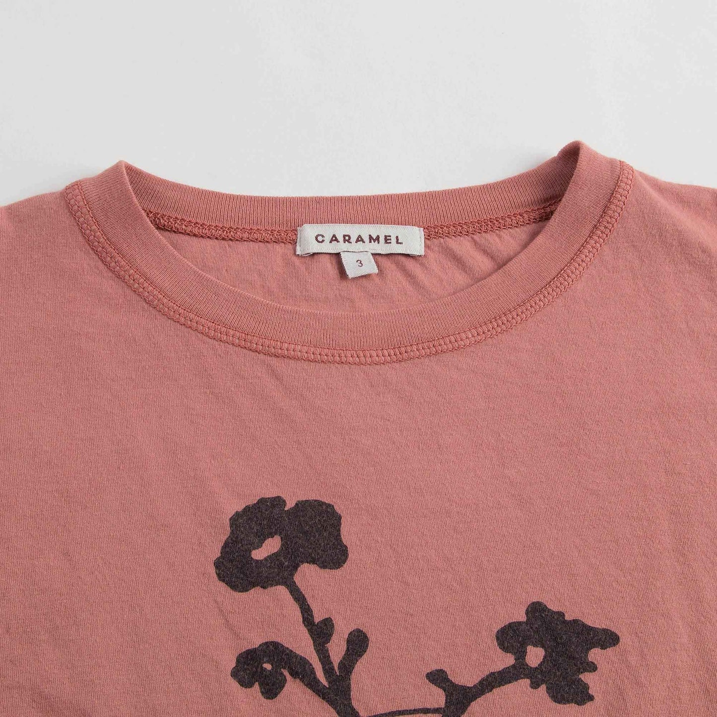 Girls Dark Red Floral Printed Trims T-Shirt