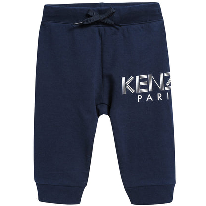 Baby Boys Navy Logo Cotton Trousers
