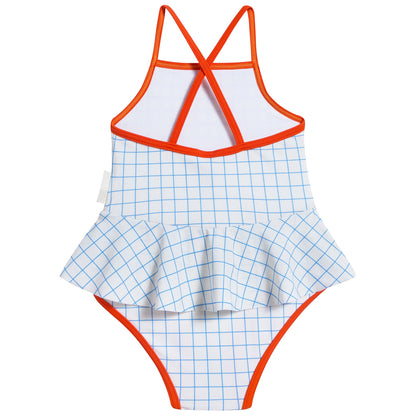 Girls Carmine Blue Grid Polyamide Swimwear