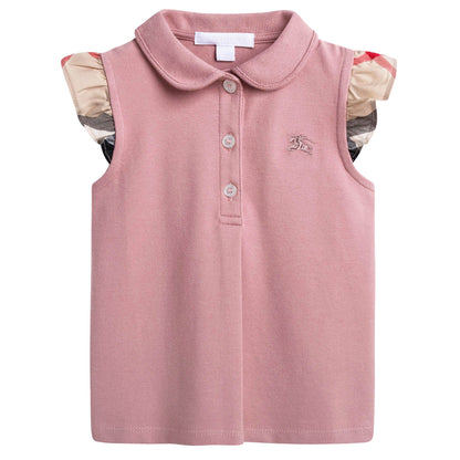 Baby Girls Pink Polo Shirt With Check Ruffles