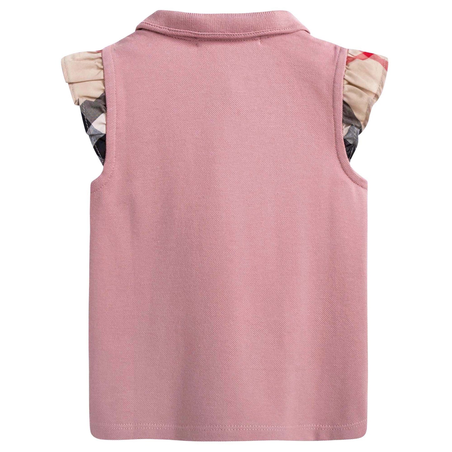 Baby Girls Pink Polo Shirt With Check Ruffles