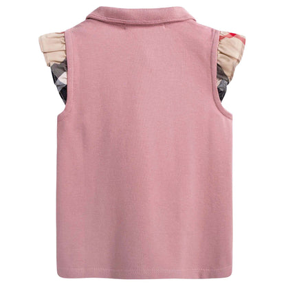 Baby Girls Pink Polo Shirt With Check Ruffles