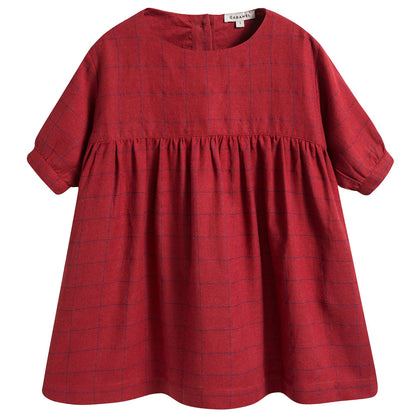 Girls Red Check Cotton Dress