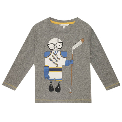 Boy Grey Fancy Printed Trims Cotton T-Shirt