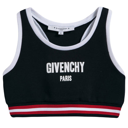 Girls Black Cropped Logo Cotton Top