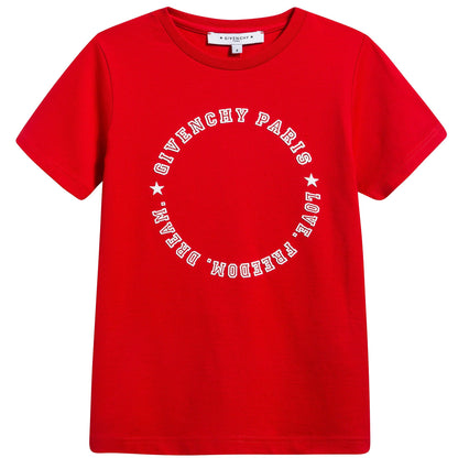 Boys Red  Logo Cotton  T-shirt