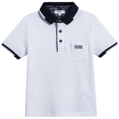 Boys White & Black Logo Cotton Polo Shirt