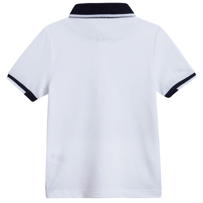Boys White & Black Logo Cotton Polo Shirt