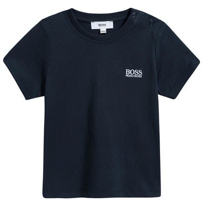 Baby Boys Navy Blue Logo Cotton T-shirt