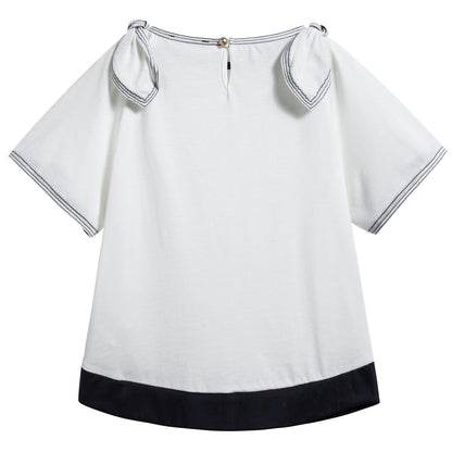 Girls White Cotton T-shirt
