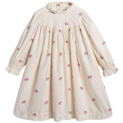 Girls Ivory With Pink Flowers Dress