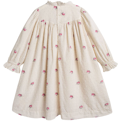 Girls Ivory With Pink Flowers Dress