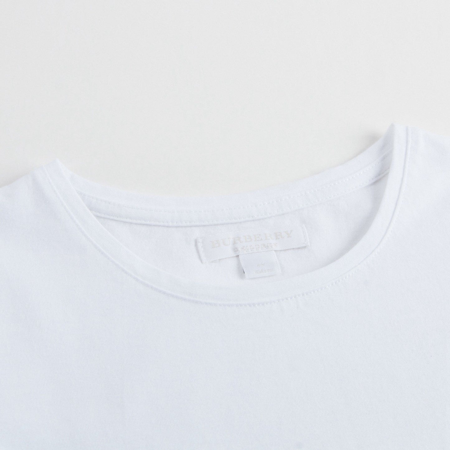 Girls White Cotton T-shirt With Check Trim