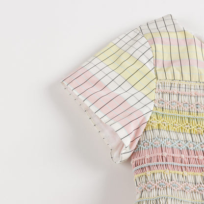 Girls Light Yellow Check Dress