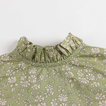 女婴绿色印花棉衬衫