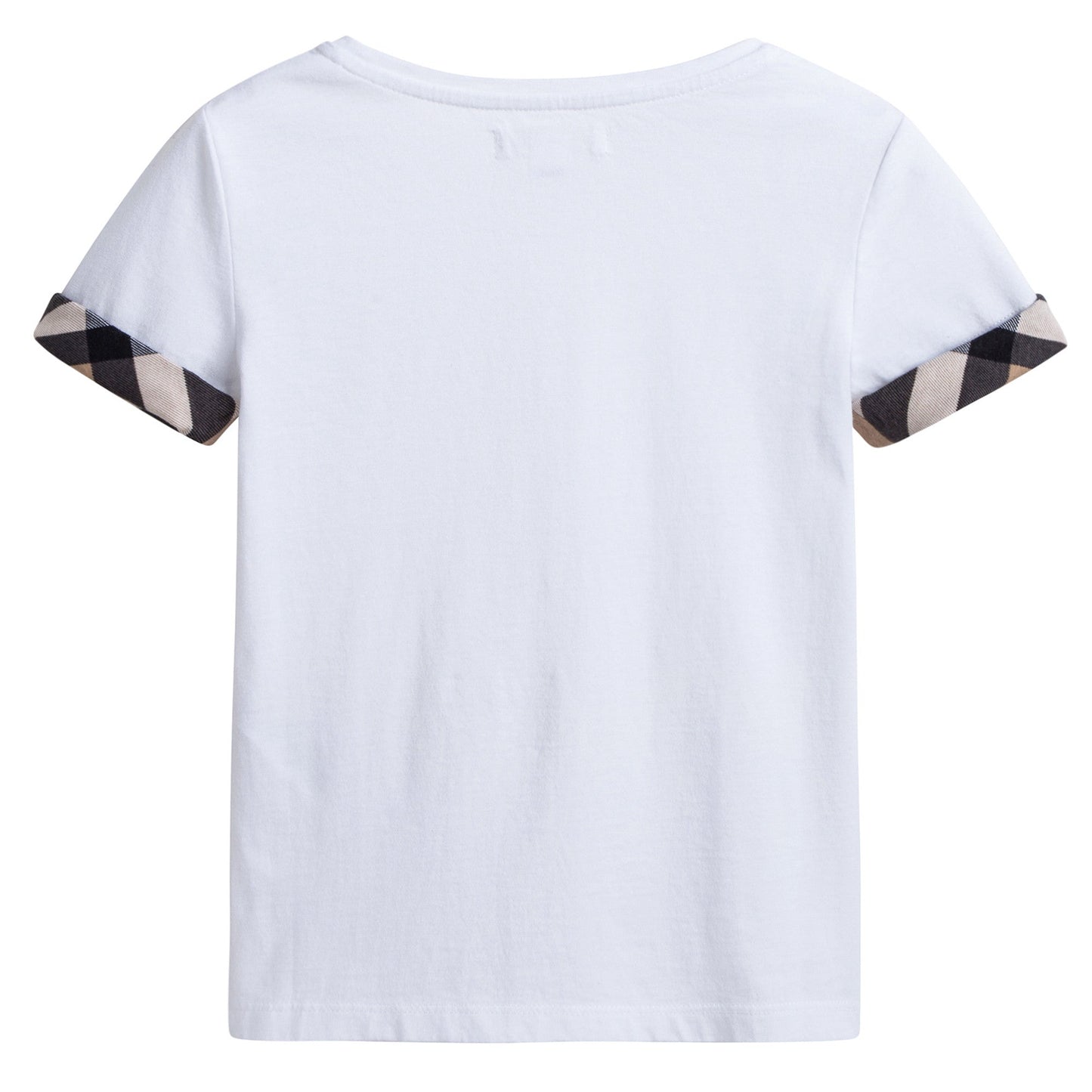 Girls White Cotton T-shirt With Check Trim