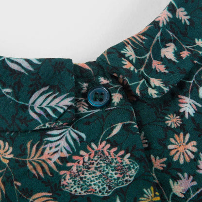 Girls Dark Green Printed Dresse
