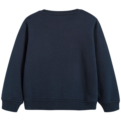 Boys Navy Blue Cotton Logo Swaetshirt