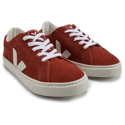 Girls & Boys Red Leather With White "V" Shoes