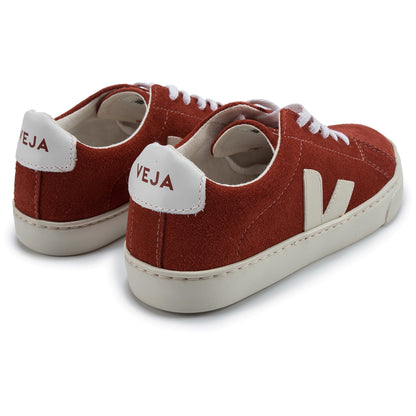 Girls & Boys Red Leather With White "V" Shoes