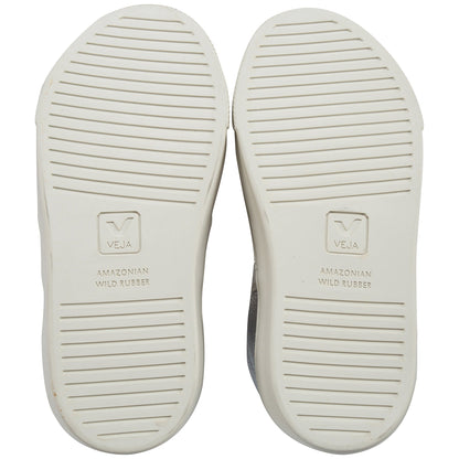 Boys & Girls Silver Leather Velcro With White "V" Shoes