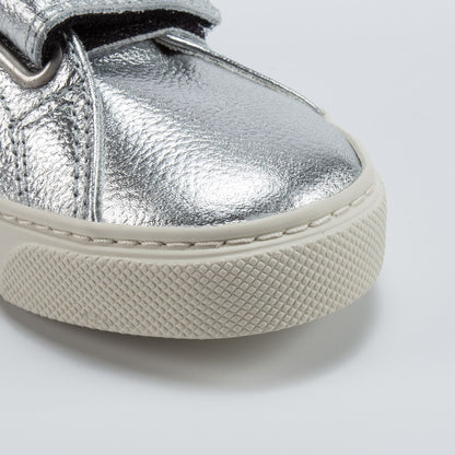 Boys & Girls Silver Leather Velcro With White "V" Shoes