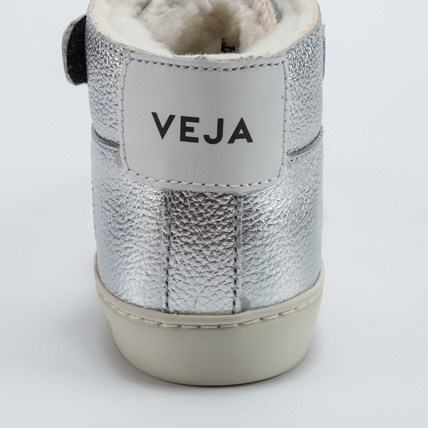 Boys & Girls Silver Leather Velcro With White "V" Shoes