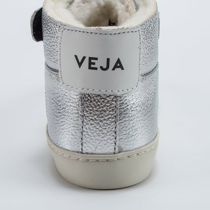 Boys & Girls Silver Leather Velcro With White "V" Shoes