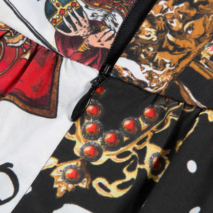 Girls   Black   “Poker  Printed”   Cotton   Dress