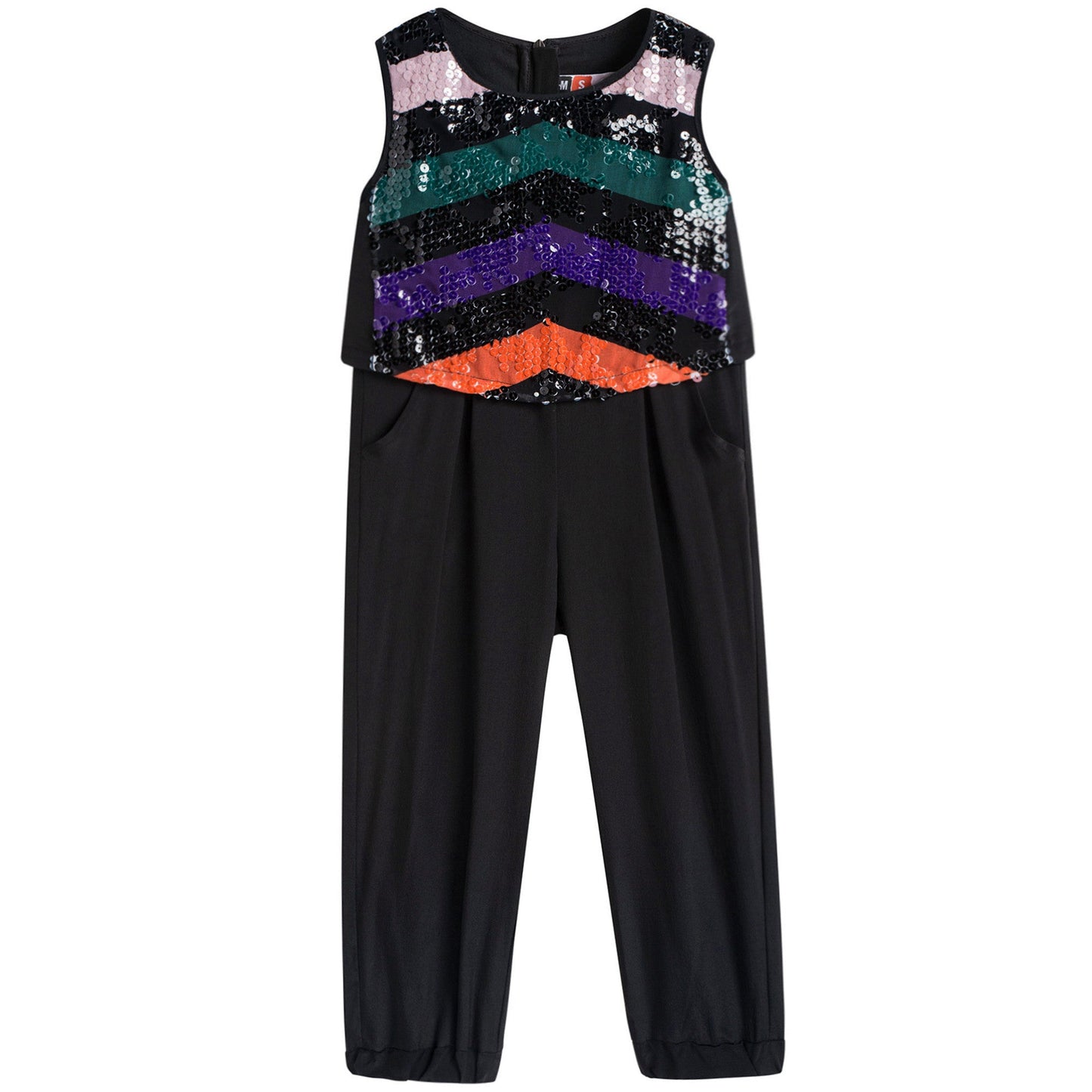 Girls Black Paillette Rompers