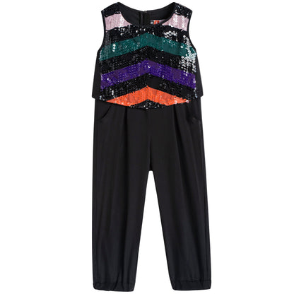 Girls Black Paillette Rompers
