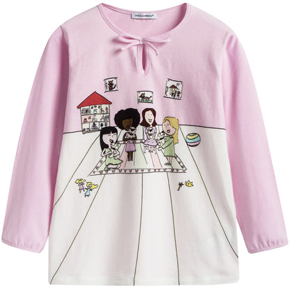 Girls Pink Top & White BOttom Pyjama