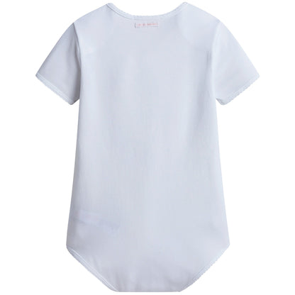Baby Girls White Fancy Printed Bodysuit & Bib Gift Box Set