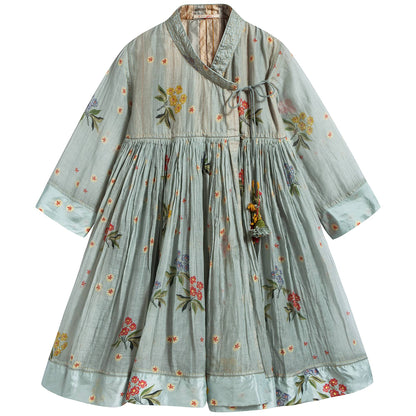 Girls Cyan Embroidery Dress