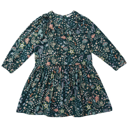 Girls Dark Green Printed Dresse