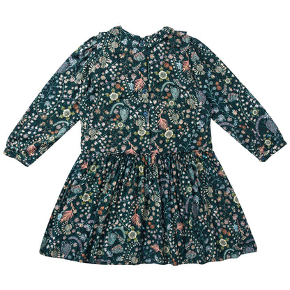 Girls Dark Green Printed Dresse