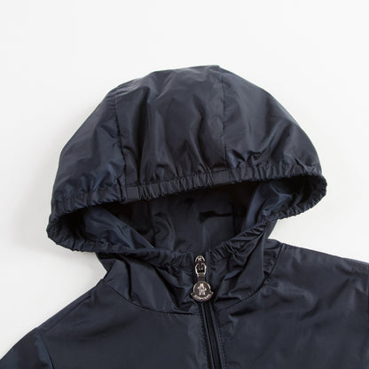 Baby Girls Dark Blue Windbreaker Jacket With Flounces