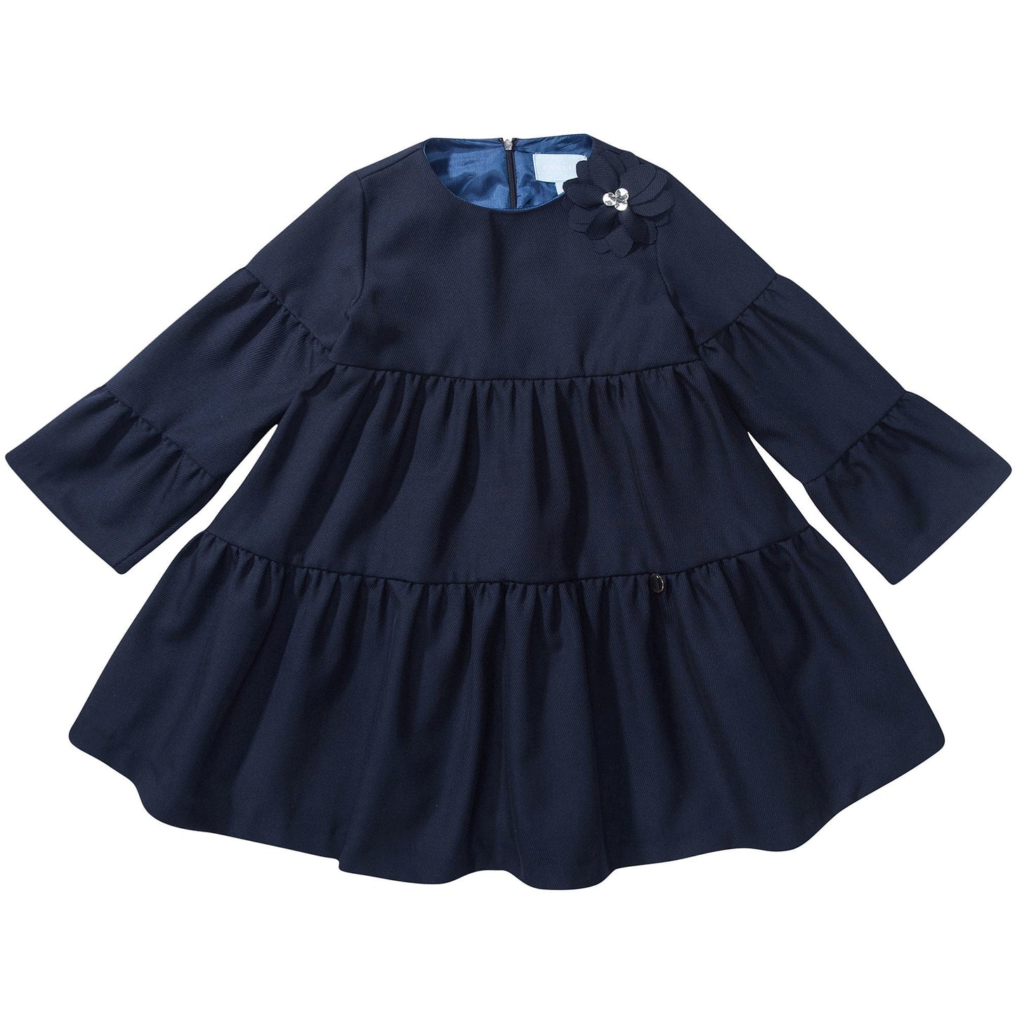 Girls Blue Tiered Wool Dress