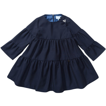 Girls Blue Tiered Wool Dress