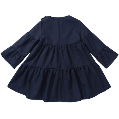 Girls Blue Tiered Wool Dress
