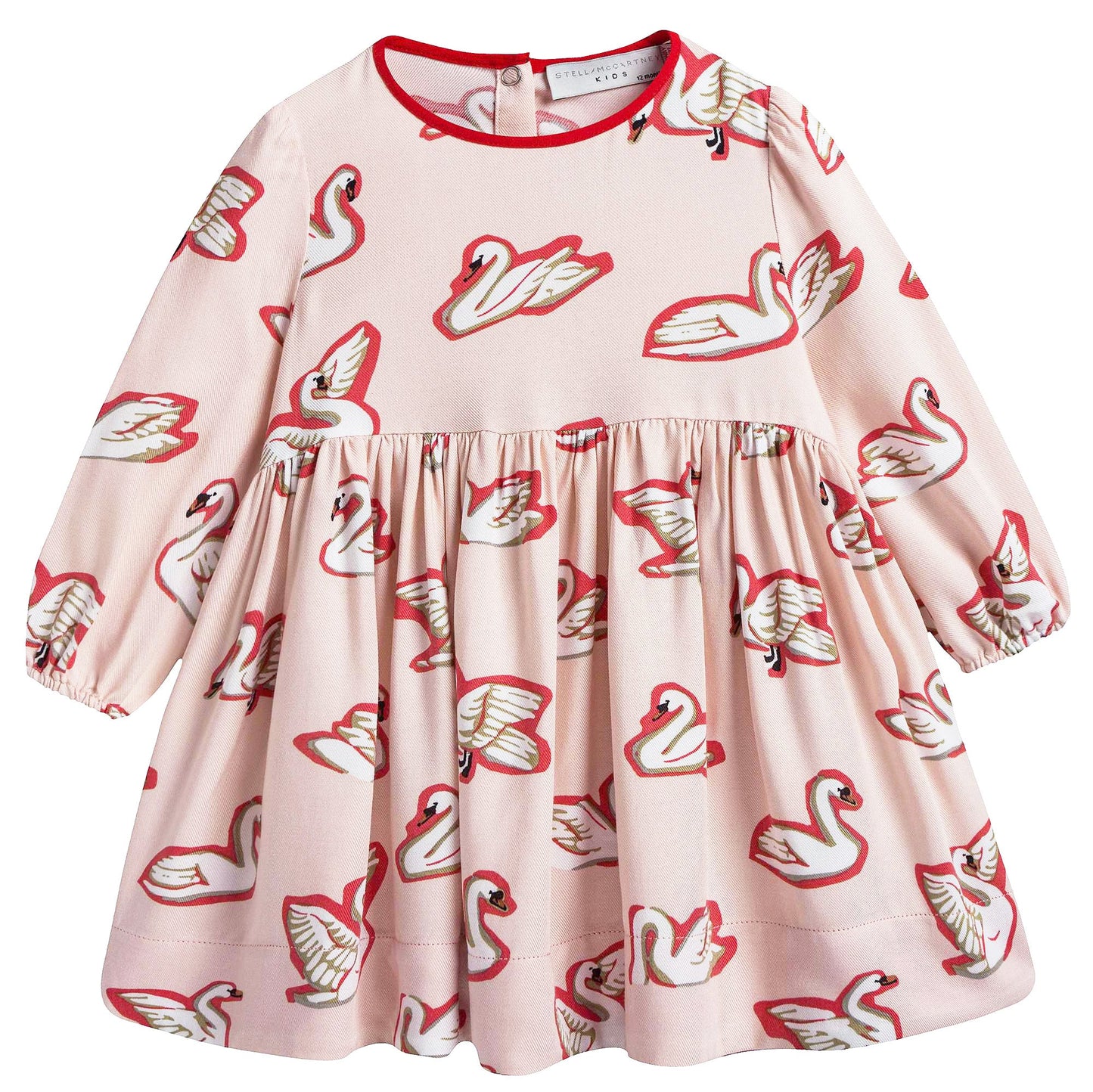Baby Girls Pink Fleur Swan Printed Dress