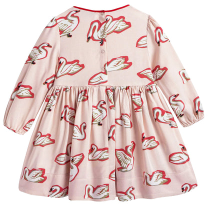 Baby Girls Pink Fleur Swan Printed Dress